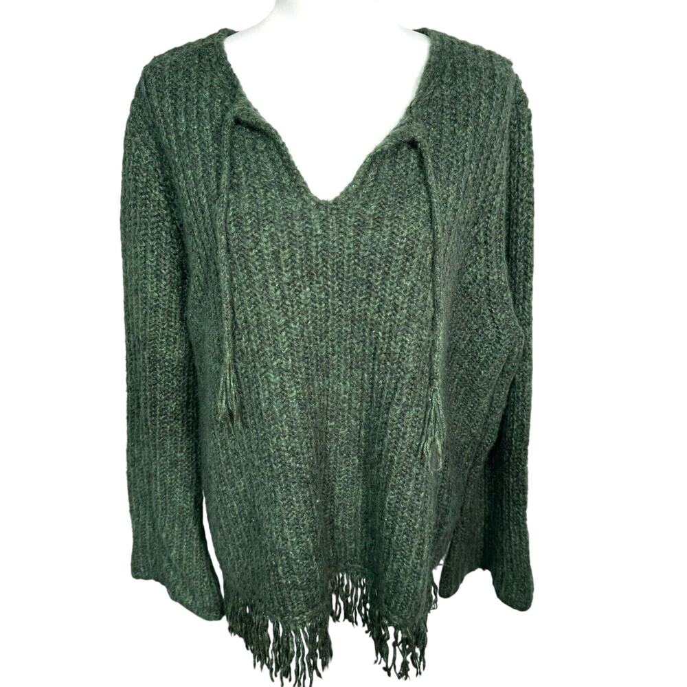 LANE BRYANT VENEZIA Women's XXL Green Wool Pullover Sweater‎ Vintage y2k Tassels